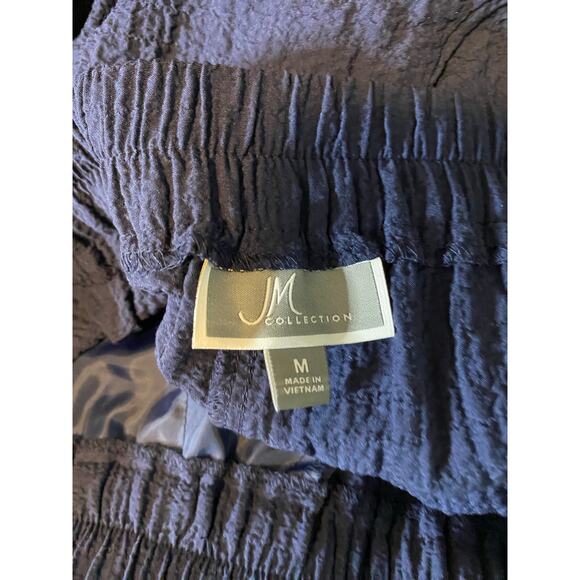 NWT JM Collection Textured Pull On Pants Size Medium Blue Elastic Waist Wide Leg - Picture 7 of 9